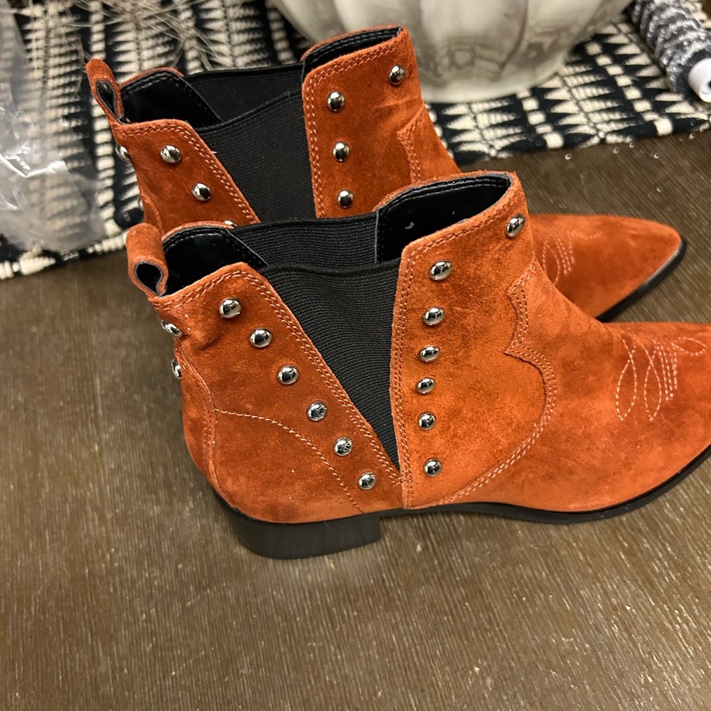 Marc Fisher Rust Suede Studded Ankle Boots